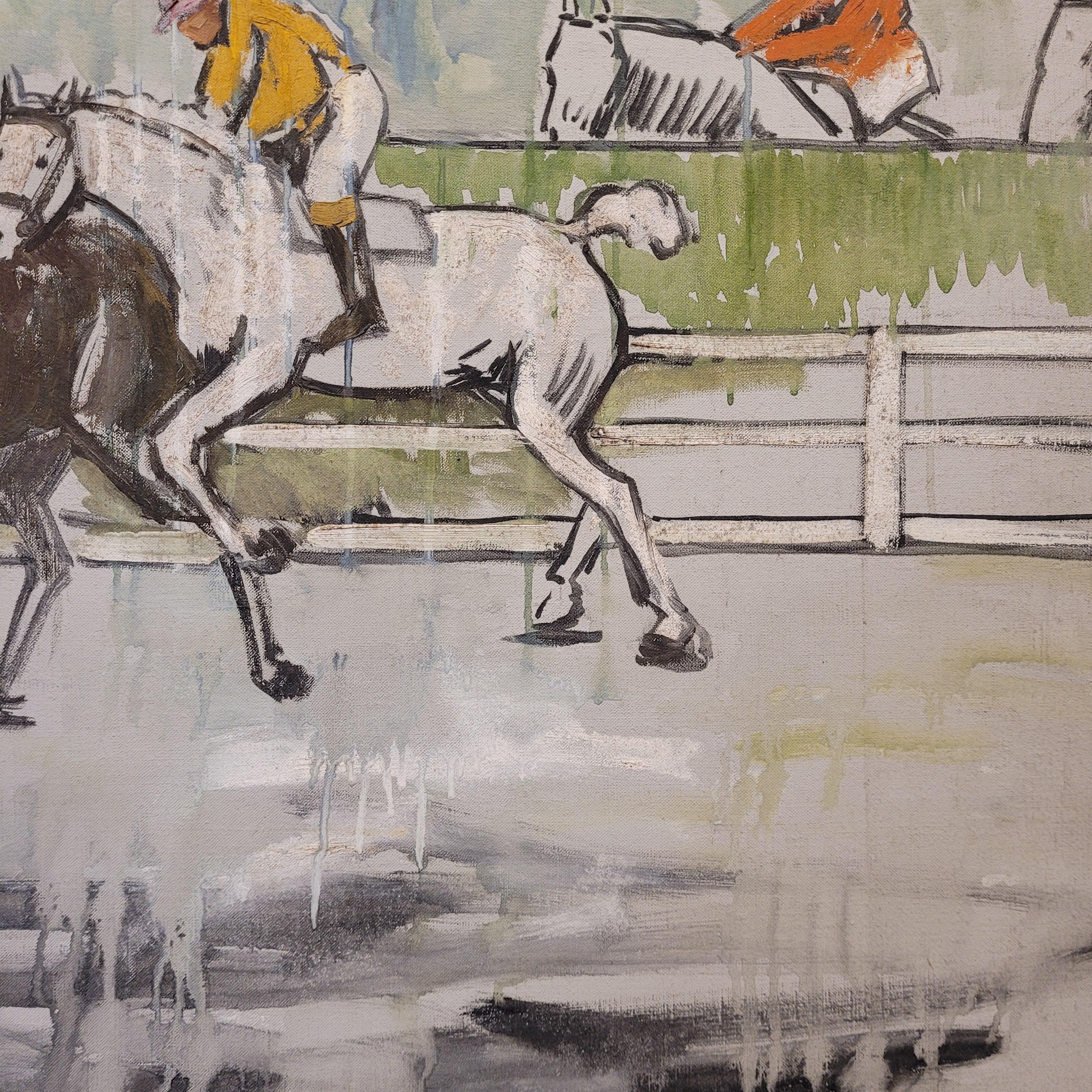 France Acrylic on canvas “Horse Race” Auteuil Paris, Léon Lafourcade For Sale 3