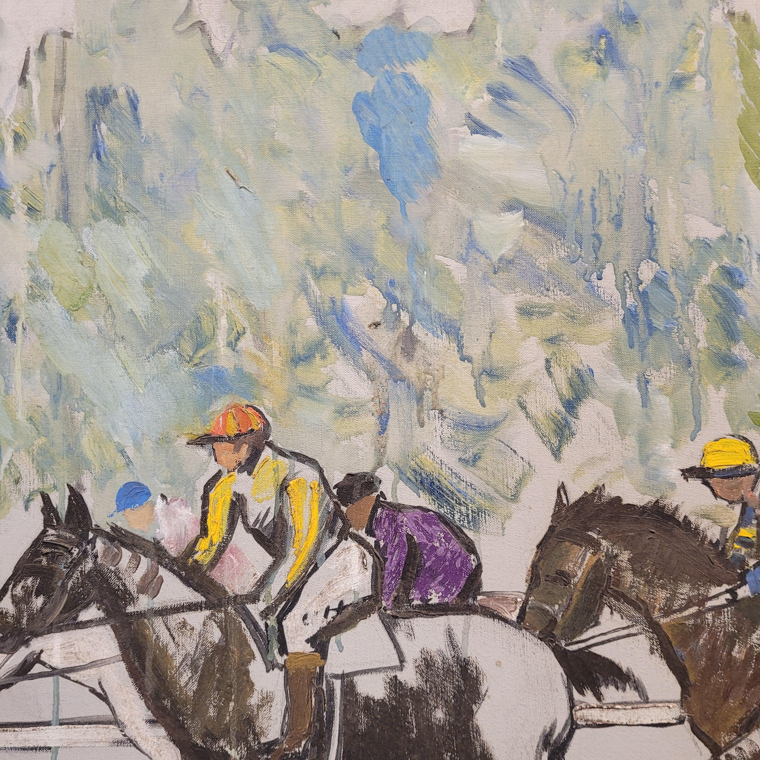 France Acrylic on canvas “Horse Race” Auteuil Paris, Léon Lafourcade For Sale 4