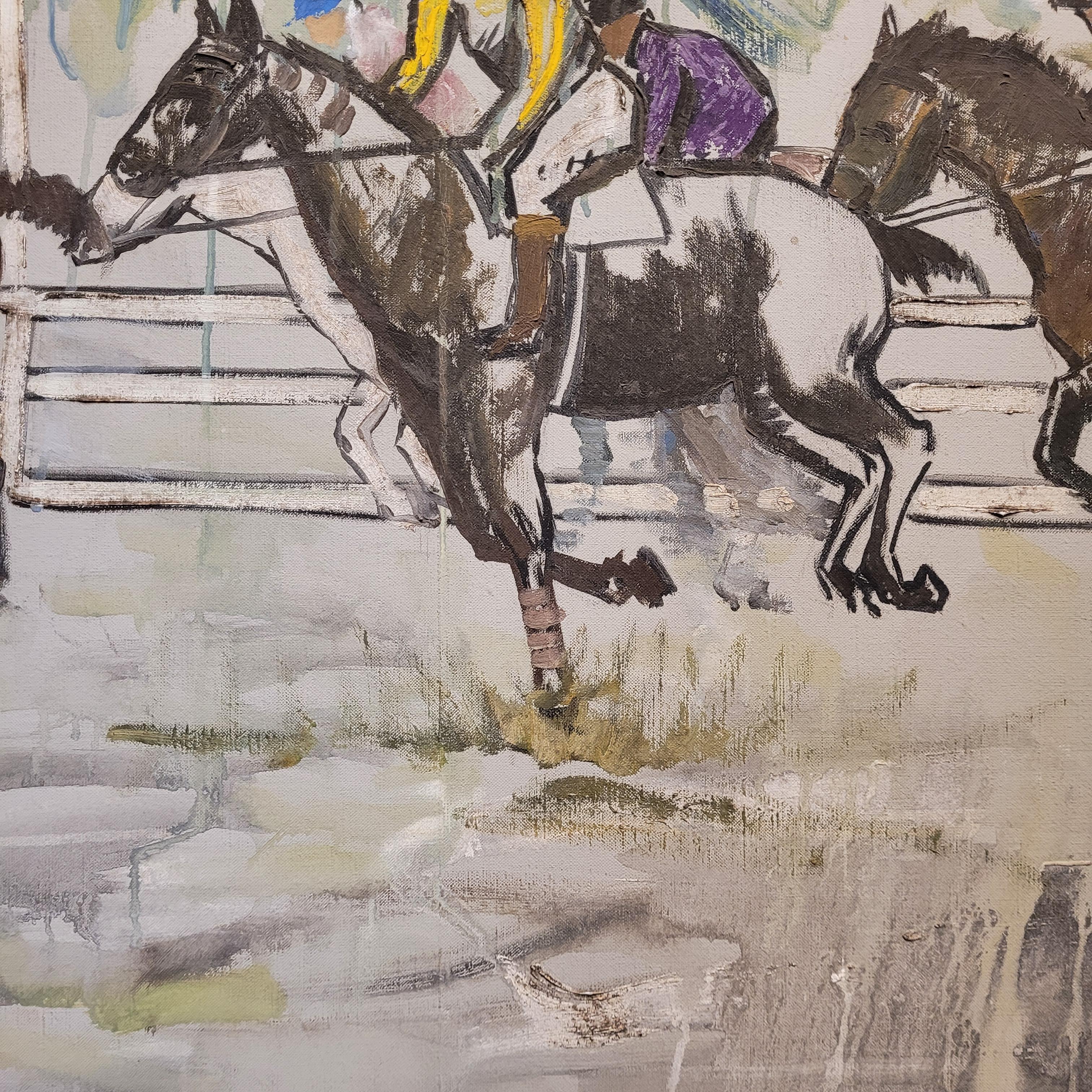 France Acrylic on canvas “Horse Race” Auteuil Paris, Léon Lafourcade For Sale 6