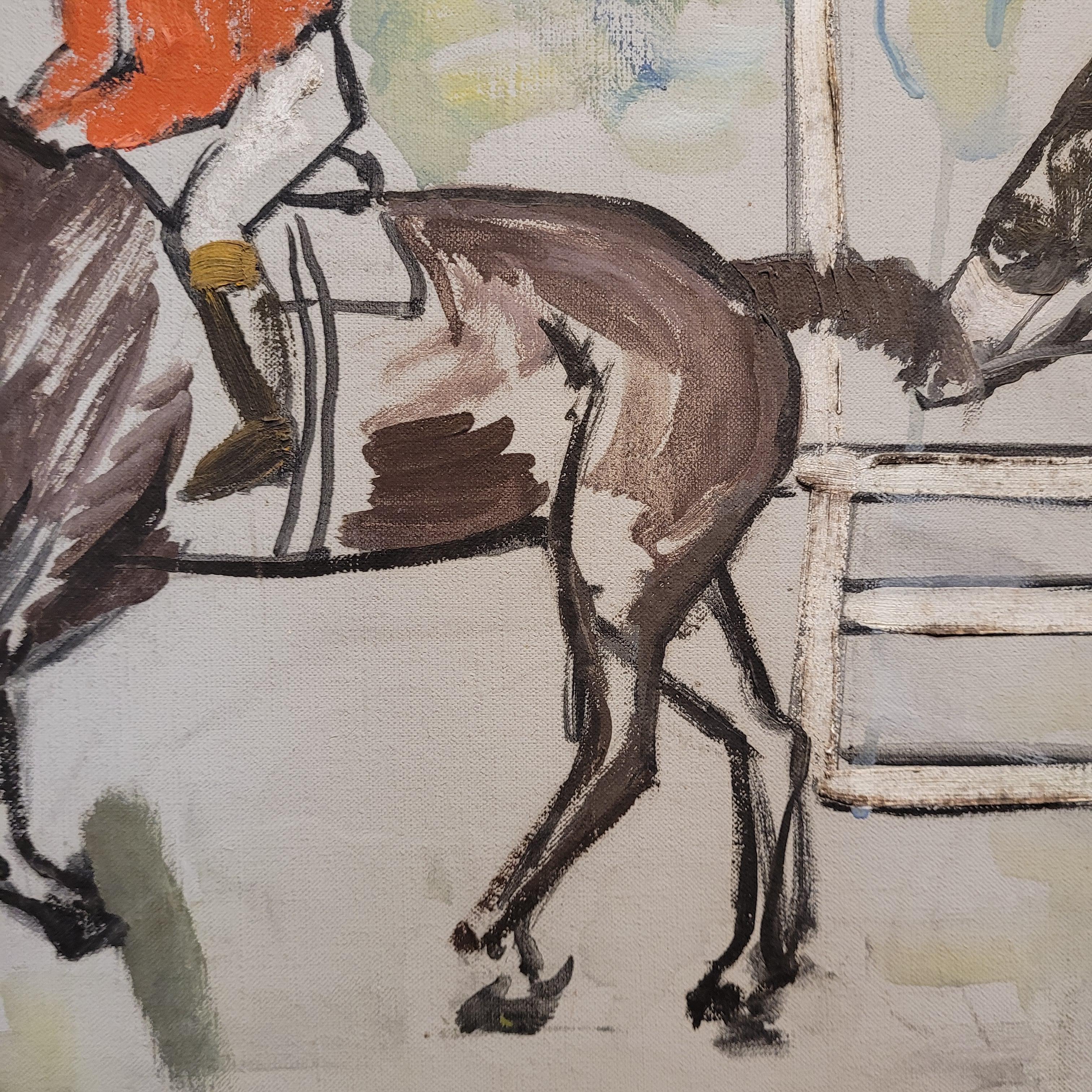 France Acrylic on canvas “Horse Race” Auteuil Paris, Léon Lafourcade For Sale 7