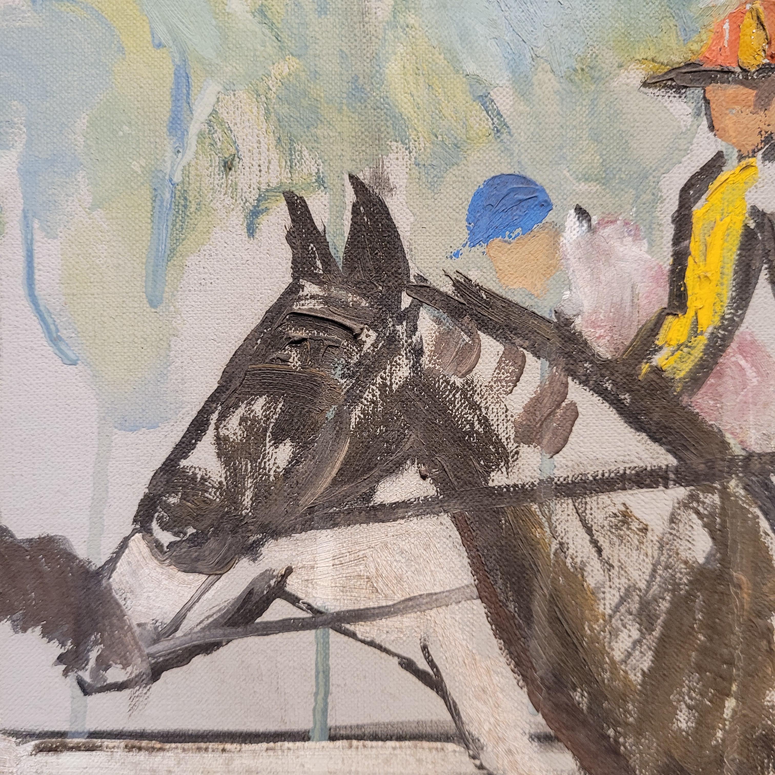 France Acrylic on canvas “Horse Race” Auteuil Paris, Léon Lafourcade For Sale 8