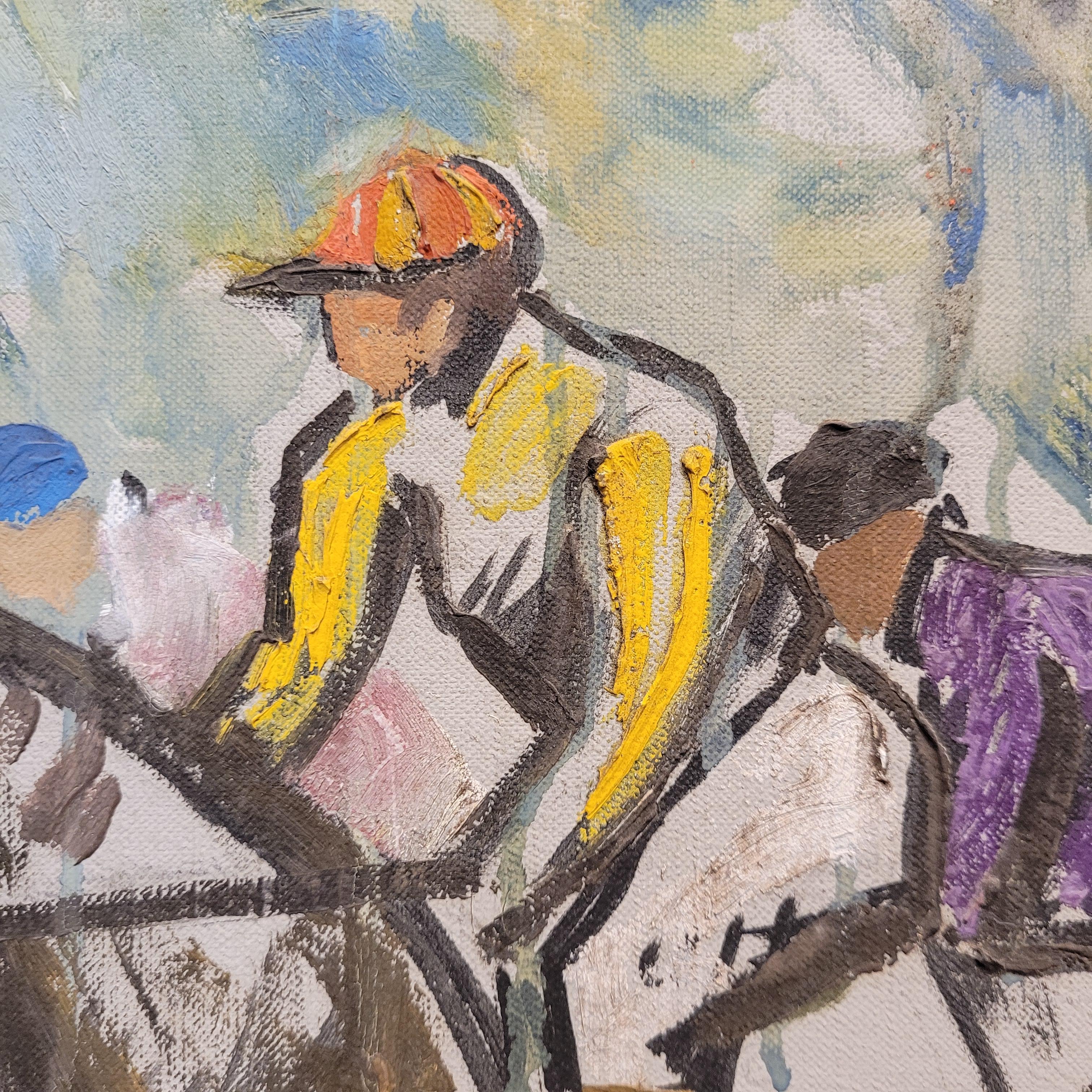 France Acrylic on canvas “Horse Race” Auteuil Paris, Léon Lafourcade For Sale 9