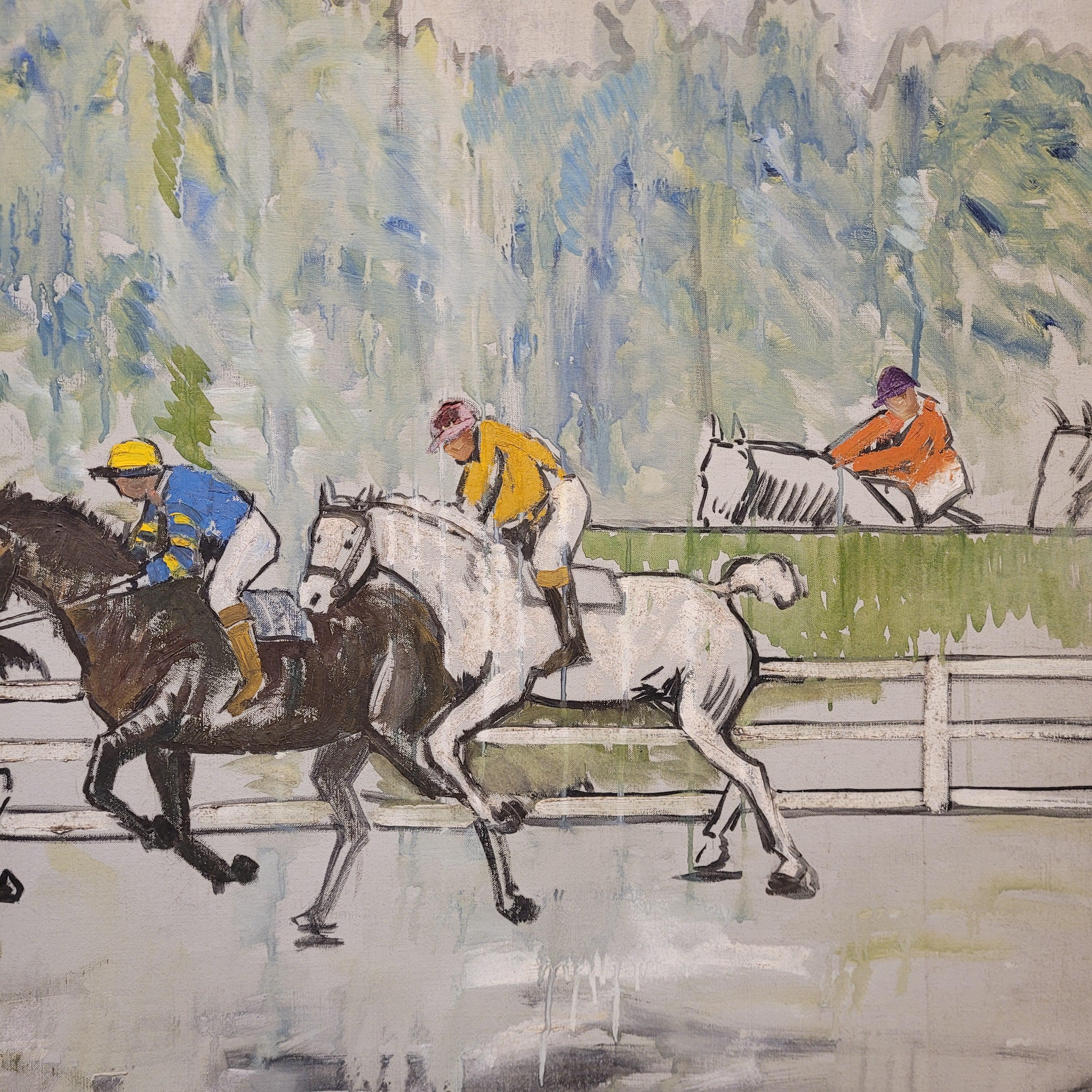 France Acrylic on canvas “Horse Race” Auteuil Paris, Léon Lafourcade For Sale 1
