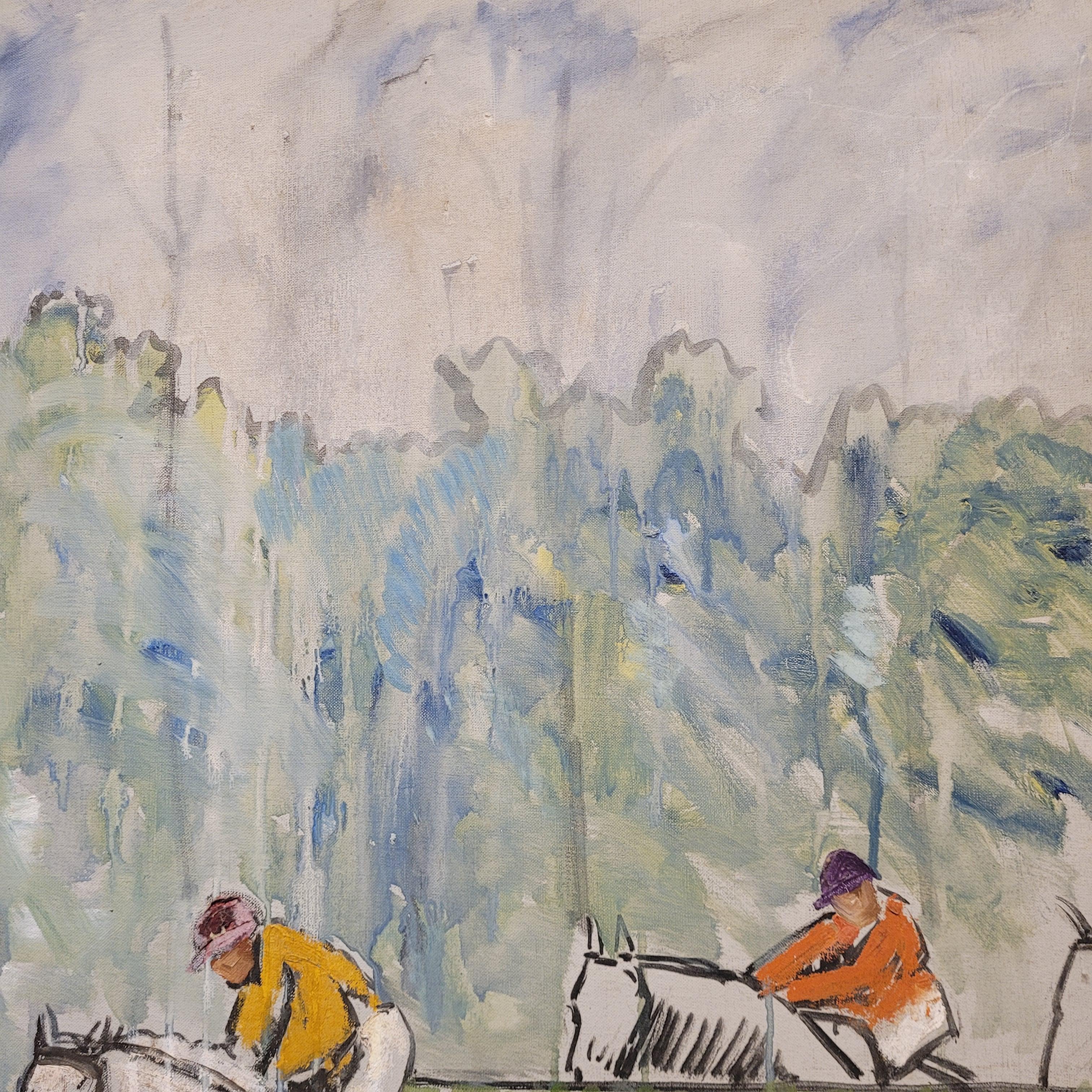 France Acrylic on canvas “Horse Race” Auteuil Paris, Léon Lafourcade For Sale 2