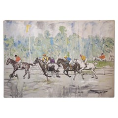 Francia Acrílico sobre lienzo "Carrera de caballos" Auteuil París, Léon Lafourcade