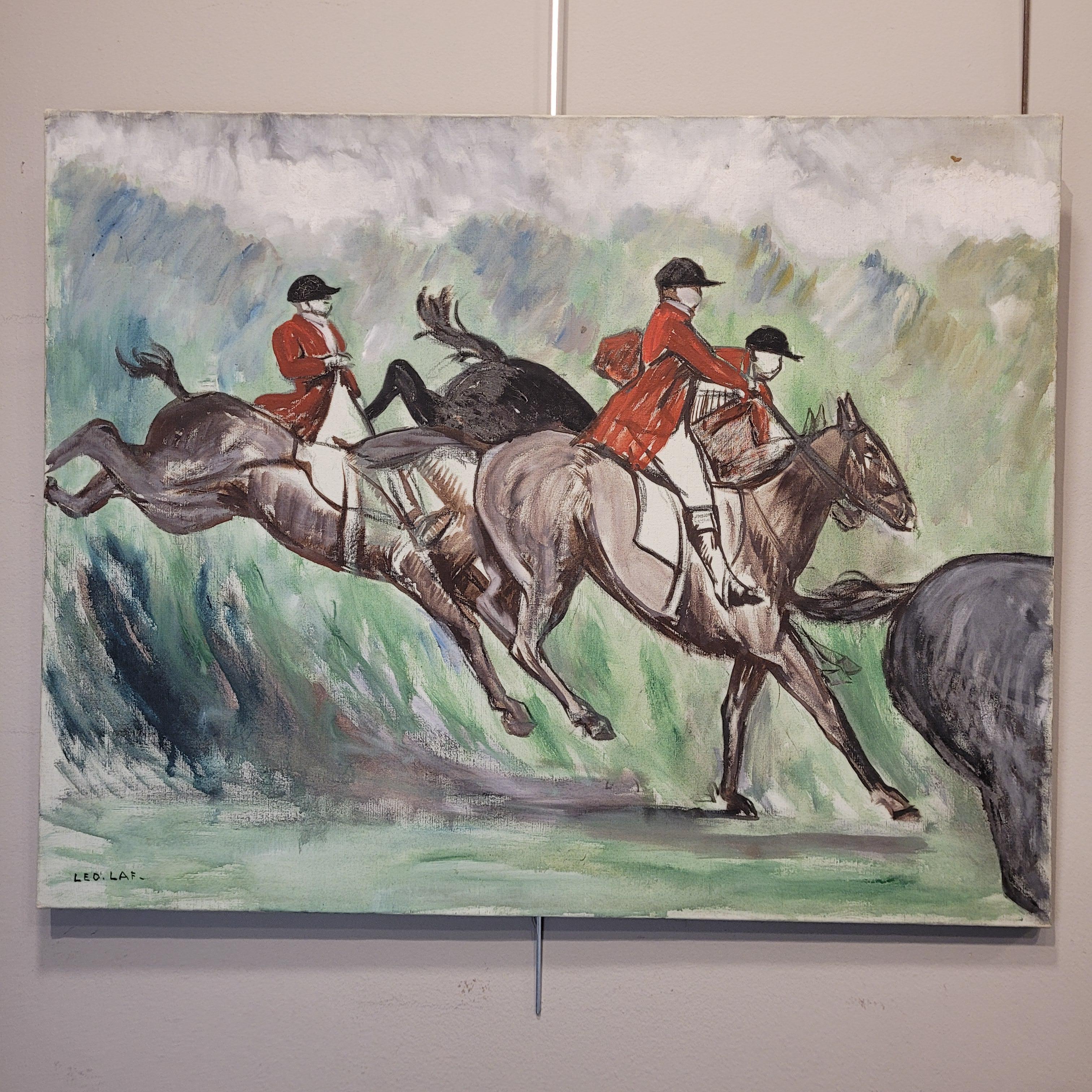 Frankreich Acryl auf Leinwand Pferderennen, León Lafourcade (Handbemalt) im Angebot