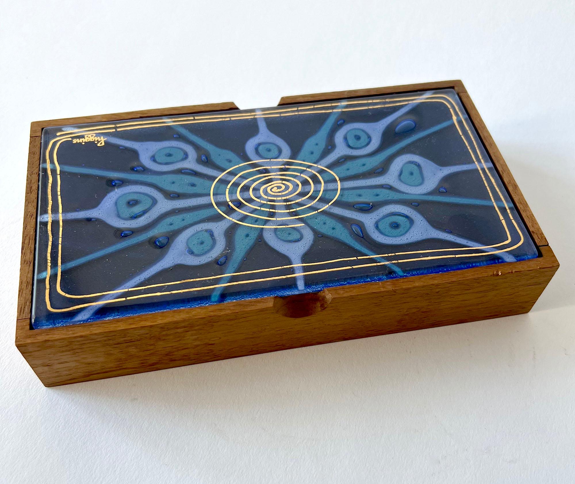 Walnut wood box with glass lid created by Frances and Michael HIggins of Riverside, Illinois. Box measures 1.5