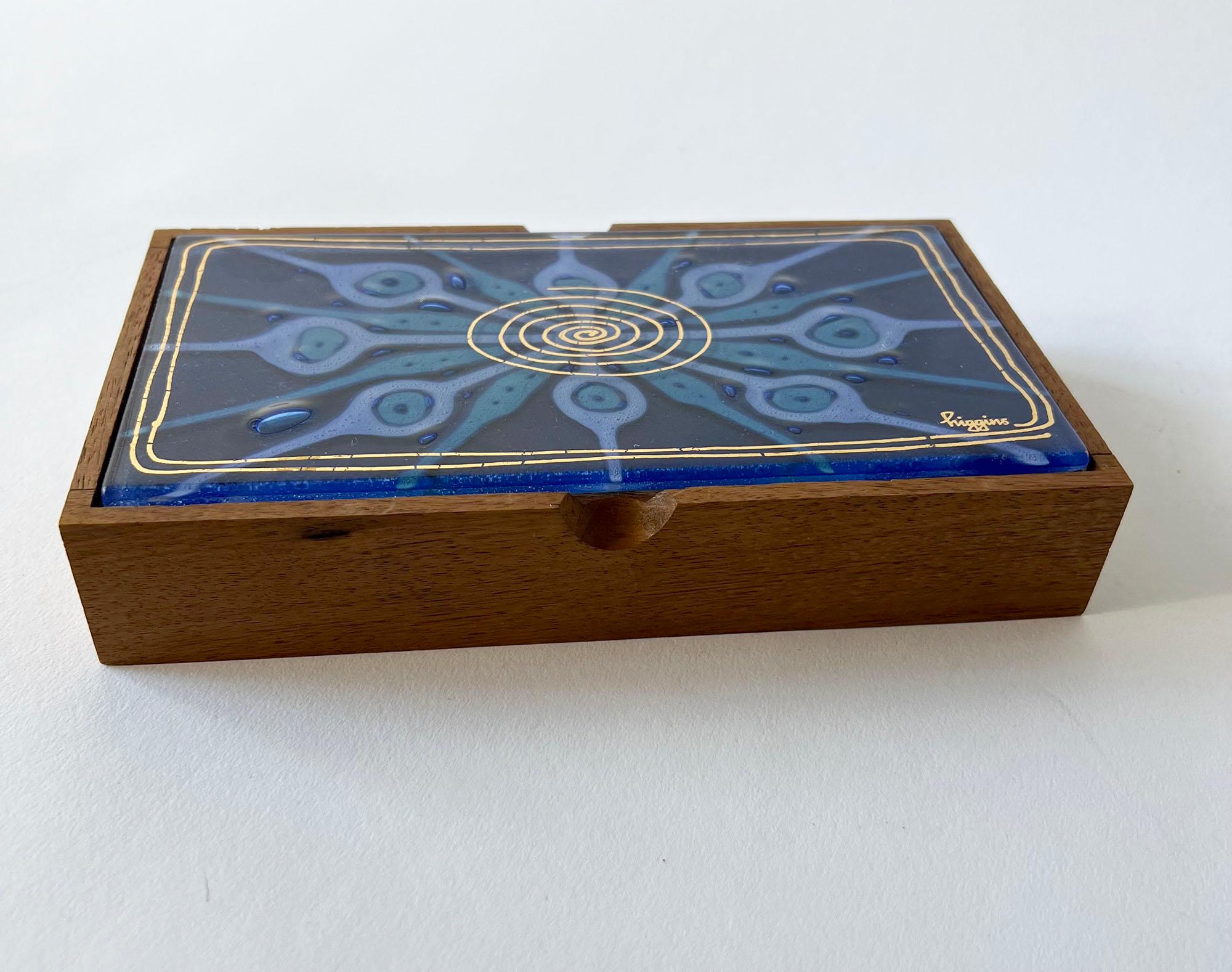 Mid-Century Modern Frances and Michael Higgins American Modernist Glass and Wood Decorative Box For Sale
