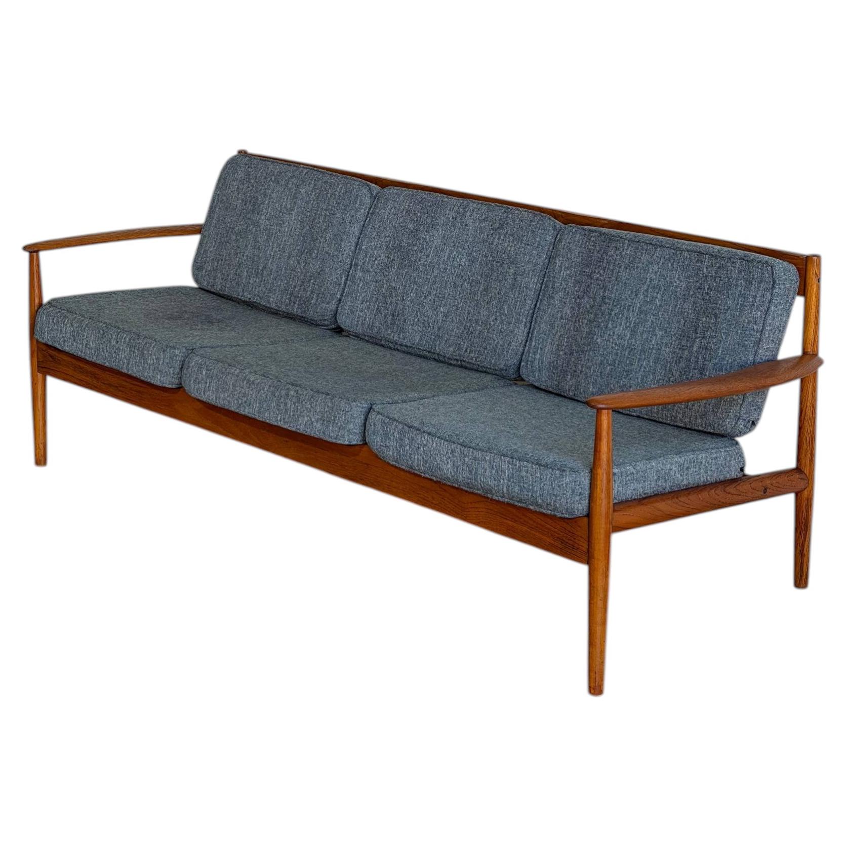 France and Son Cado Sofa Model 56 by Grete Jalk Teak Wood Grey Upholstered 1960s