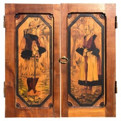 France  Antique  "Brittany" Paul Fouillen Arts Crafts Pyrography Panels