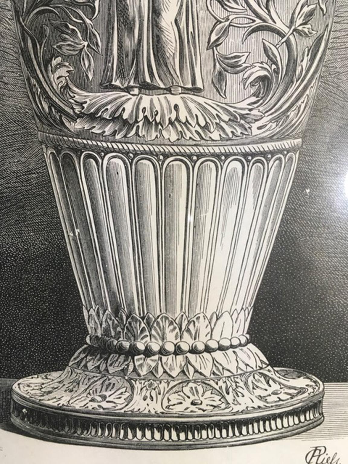 Antike römische Marmorurnen im neoklassizistischen Schwarz-Weiß-Druck, 1850 im Angebot 3