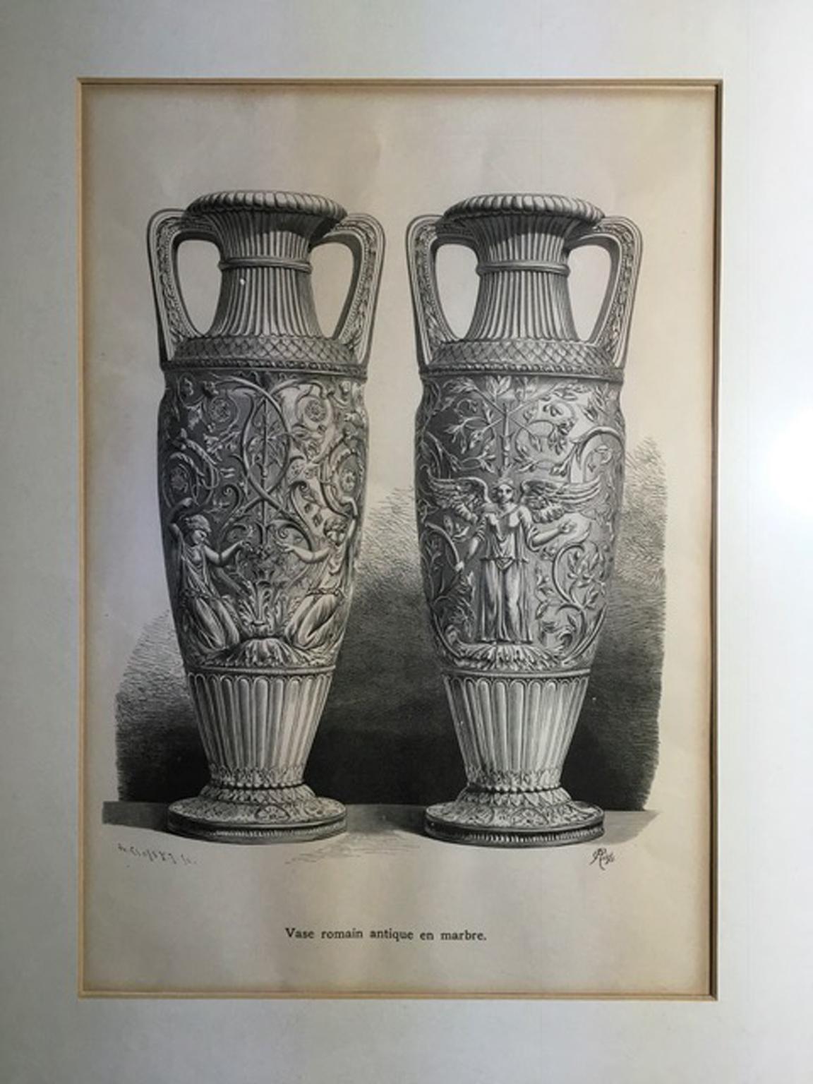 1850 France Antique Roman Marble Urnes Neoclassical Black and White Print For Sale 10