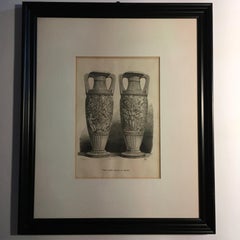 1850 France Antique Roman Marble Urnes Neoclassical Black and White Print