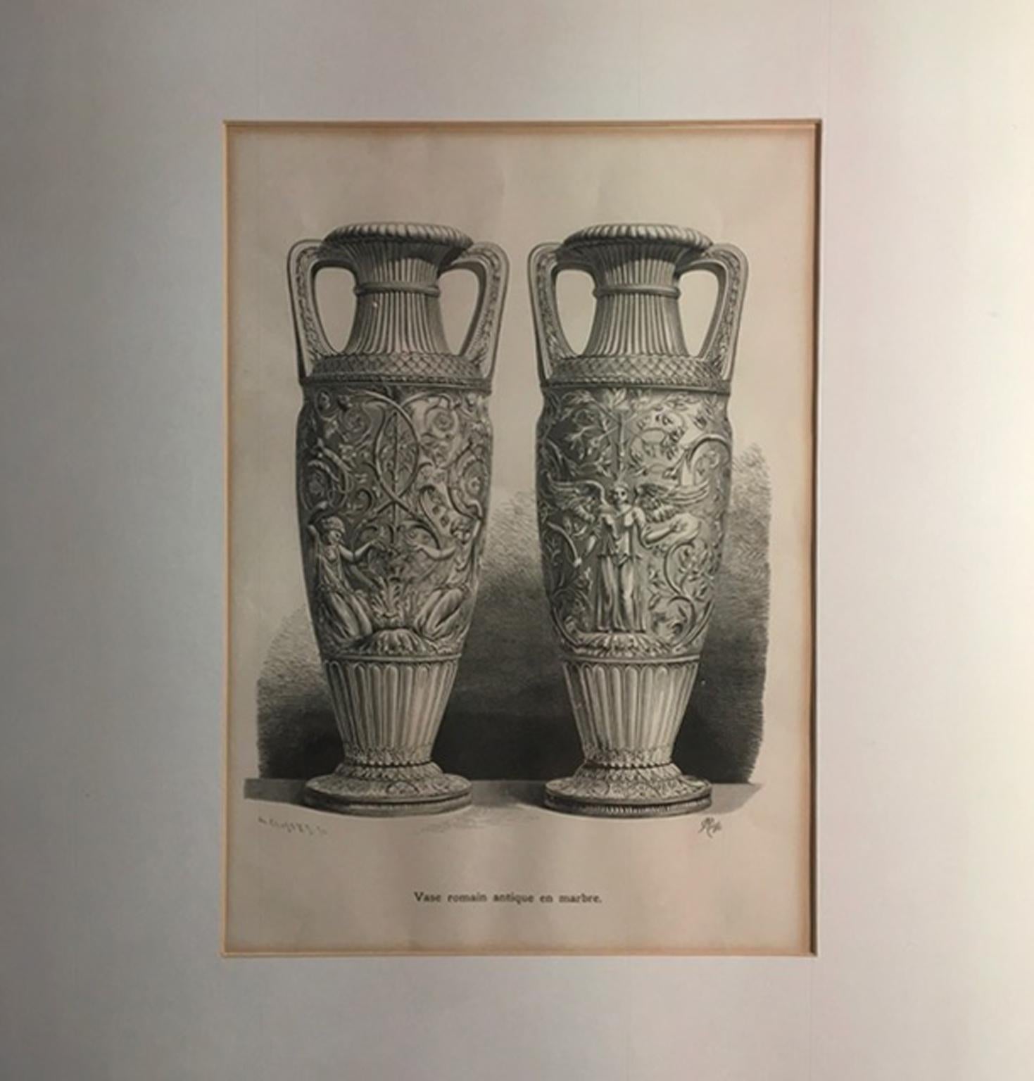 Antike römische Marmorurnen im neoklassizistischen Schwarz-Weiß-Druck, 1850 (Regency) im Angebot