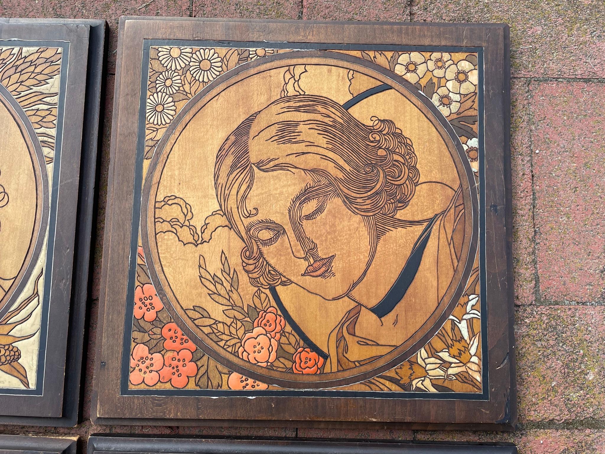 Français France - Art Déco - Magnifique ensemble de panneaux Quatre Saisons pour femmes - 1930 en vente