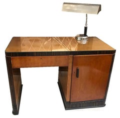 France Art Deco Desk Lamp, Year: 1920, Materials: Wood and Chromed Bronze