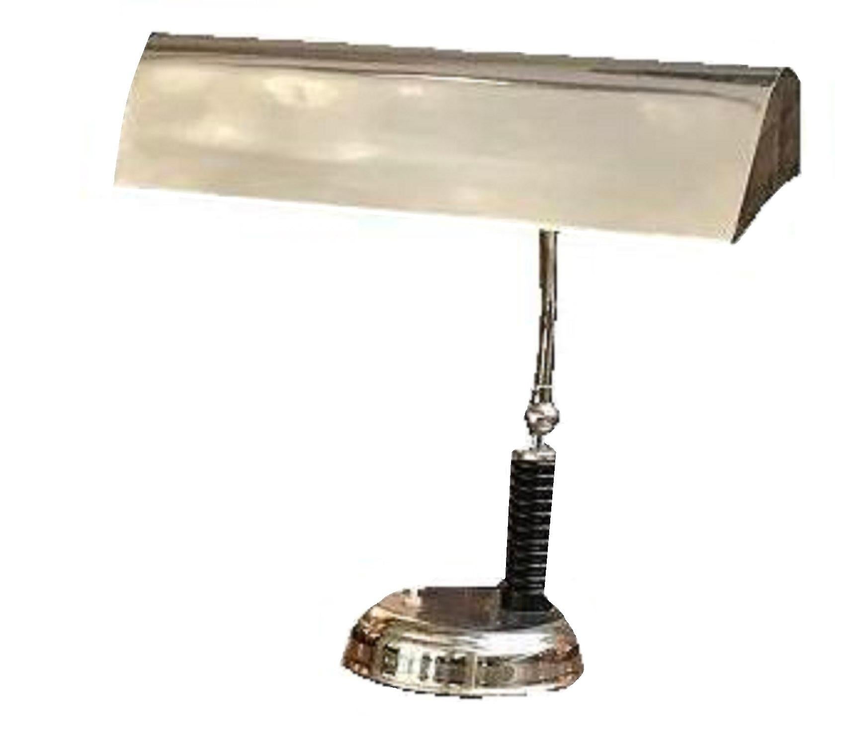 France Art Deco Desk Lamp, Year: 1920, Materials: Wood and Chromed Bronze For Sale