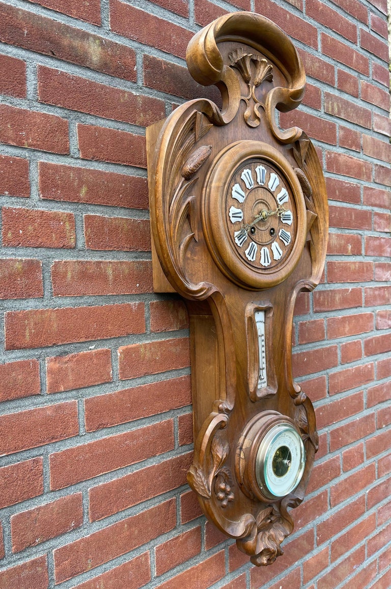 French Art Nouveau L'ecole Nancy Style Carved Wall Clock Thermometer
