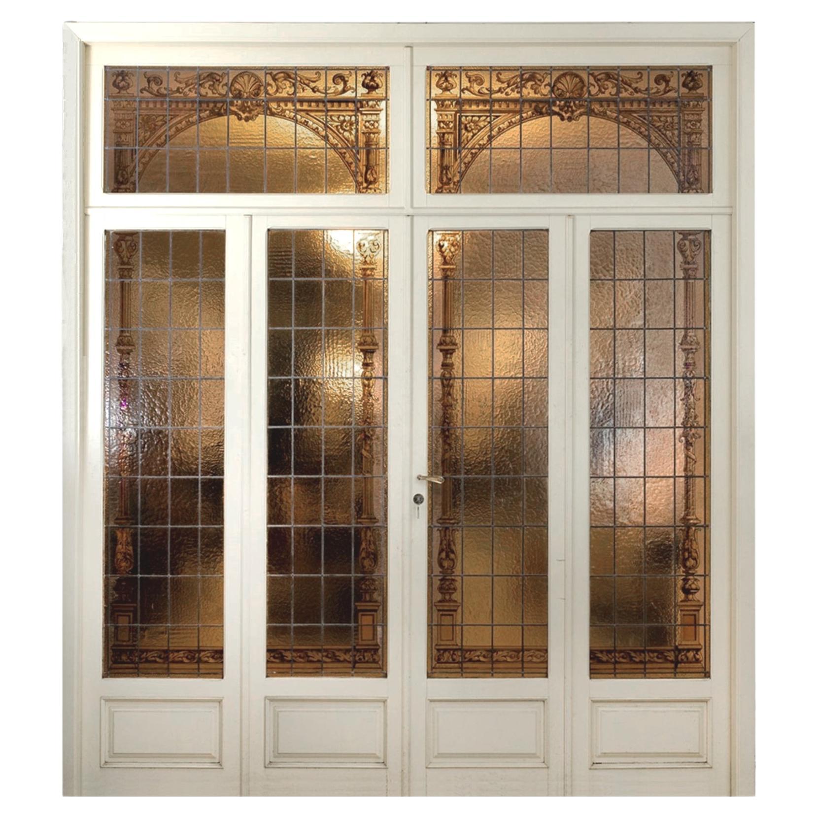French Belle Époque Bronze and Stained Glass Doors For Sale at 1stDibs