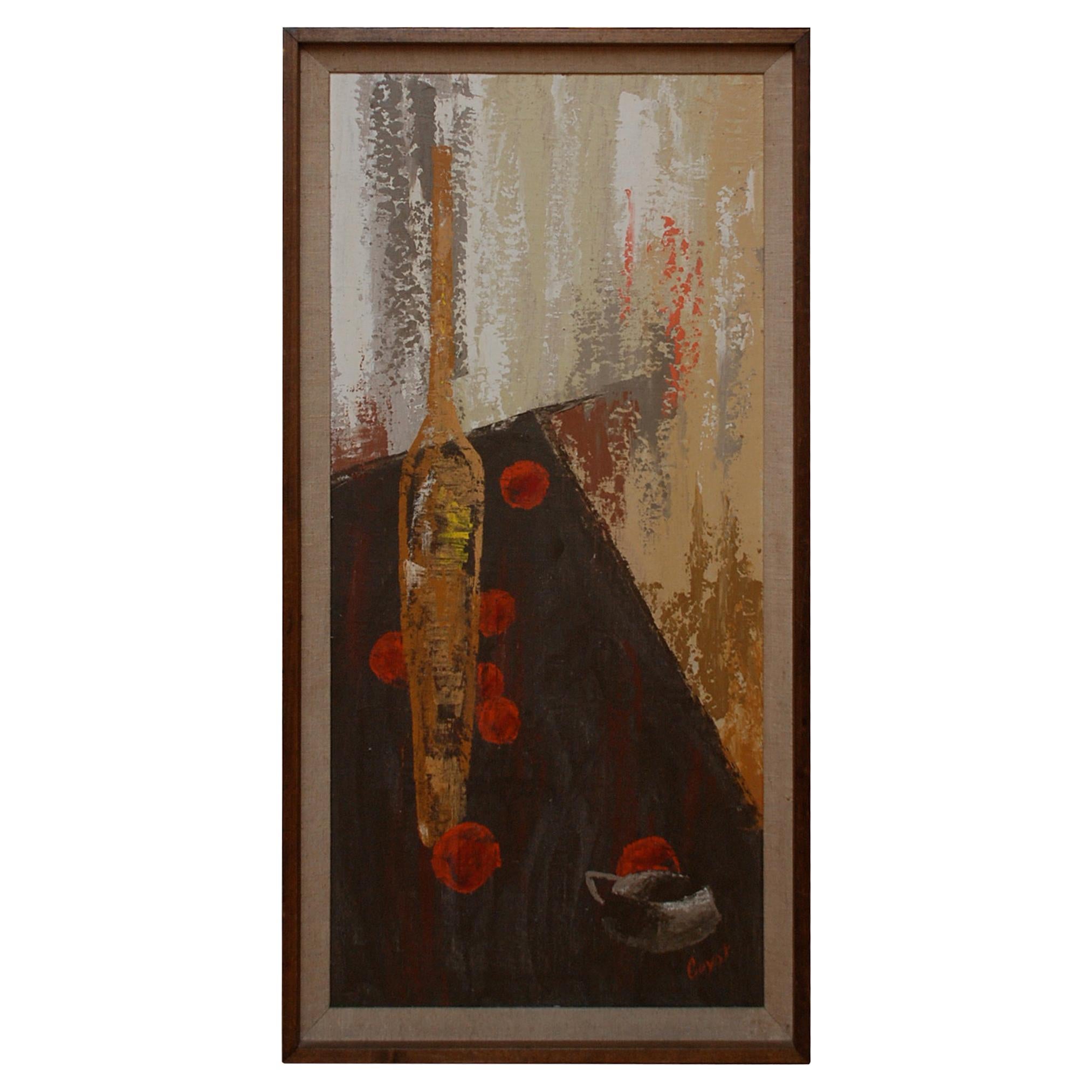 France Artist Jacques Henri Guyot Tall Oil on Canvas Abstract Art Modern, 1950s