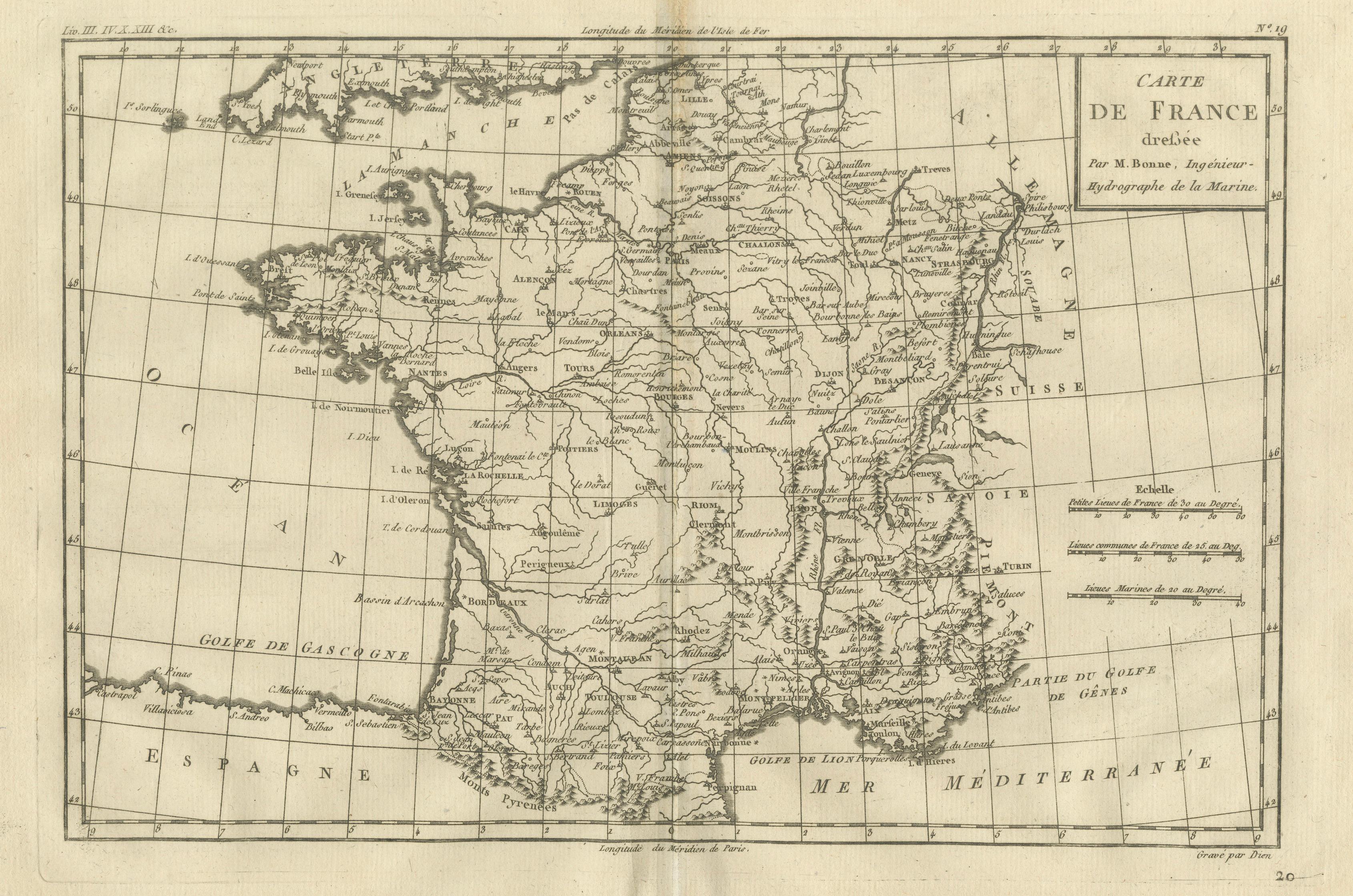 France at the Age of Enlightenment – Rigobert Bonne Antique Map, c.1780