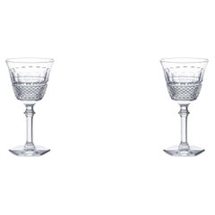 France Baccarat Pair Clear Crystal Dimond Wine Glasses