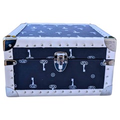 France, Boite Bijoux Bleue toile imprimée et alcantara