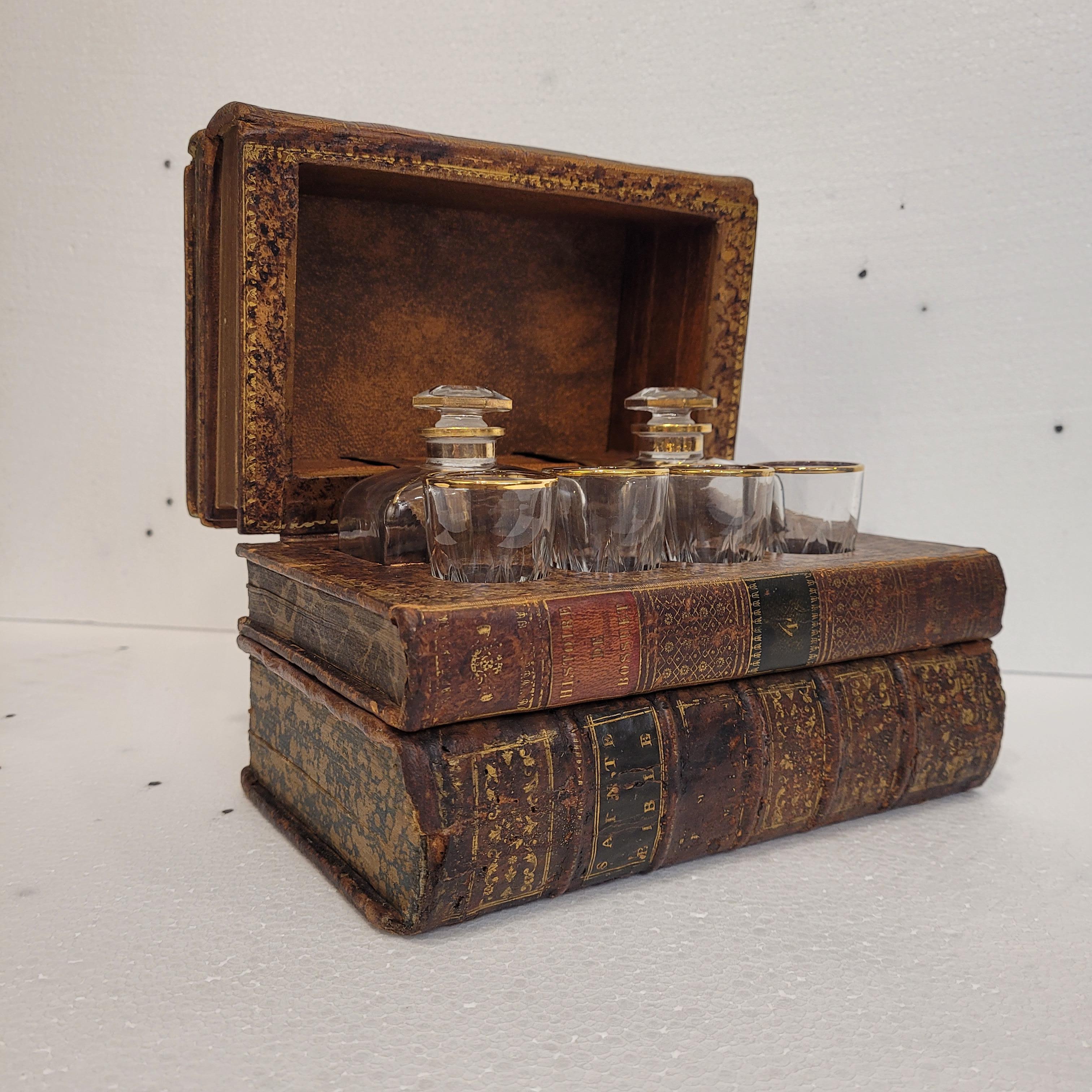 Crystal France box in the shape of books or Tantalo books Liquor set - leather For Sale