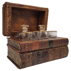 Antique France box in the shape of books or Tantalo books Liquor set - leather