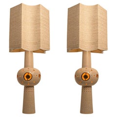 France Brown Beige Ceramic XL Floor Table Lamp