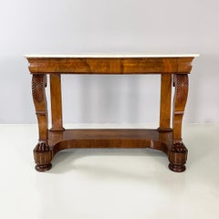 Italian Carlo X Wall console in white marble and wood, early 1800s