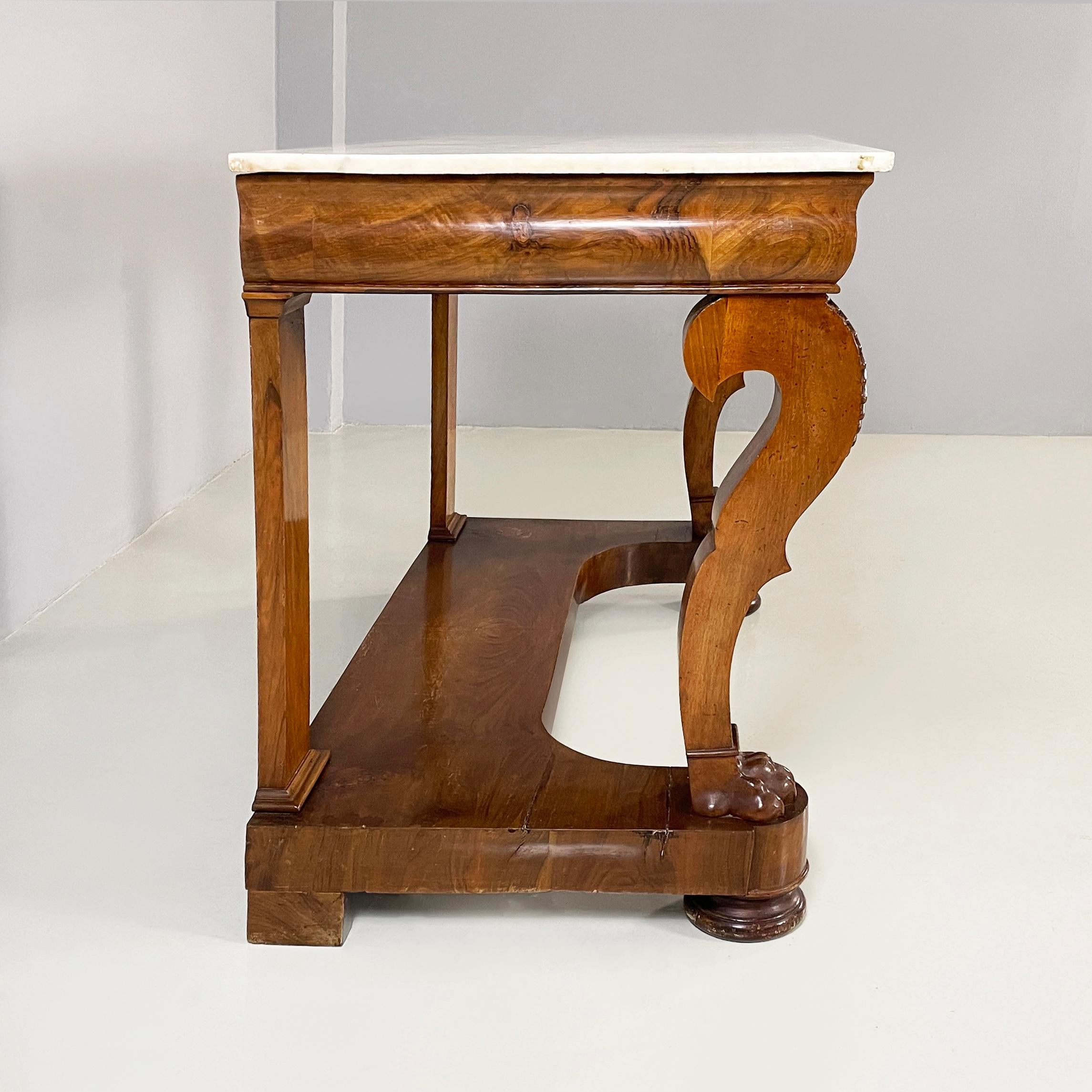 Italian Carlo X Wall console in white marble and wood, early 1800s In Good Condition For Sale In MIlano, IT