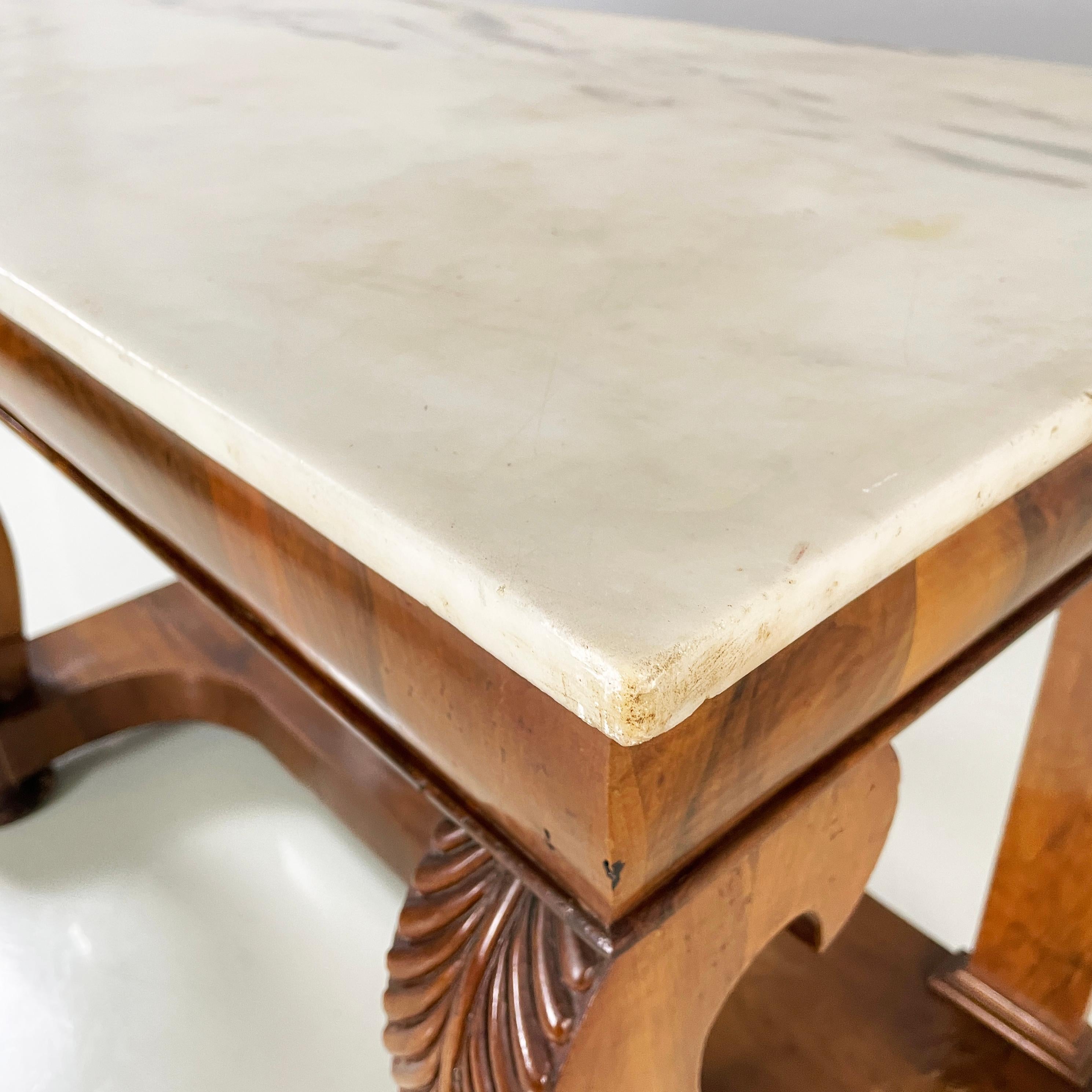 19th Century Italian Carlo X Wall console in white marble and wood, early 1800s For Sale