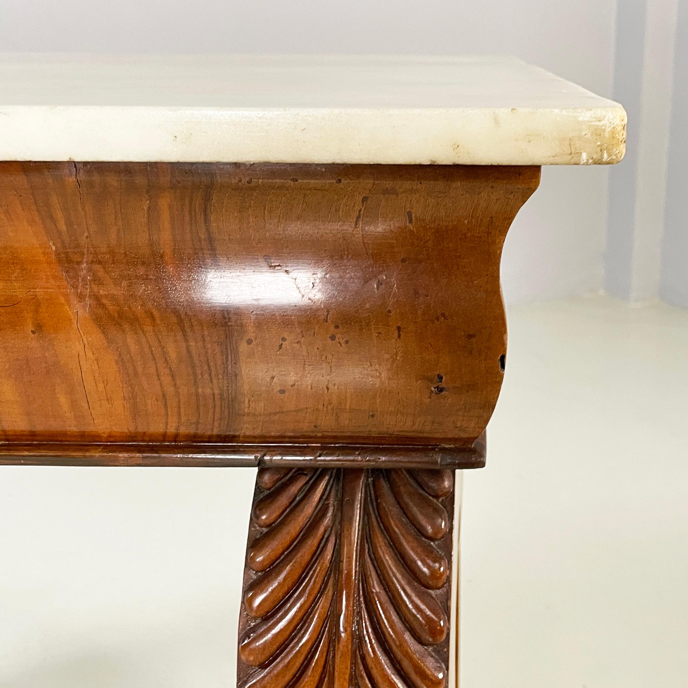 Marble Italian Carlo X Wall console in white marble and wood, early 1800s For Sale