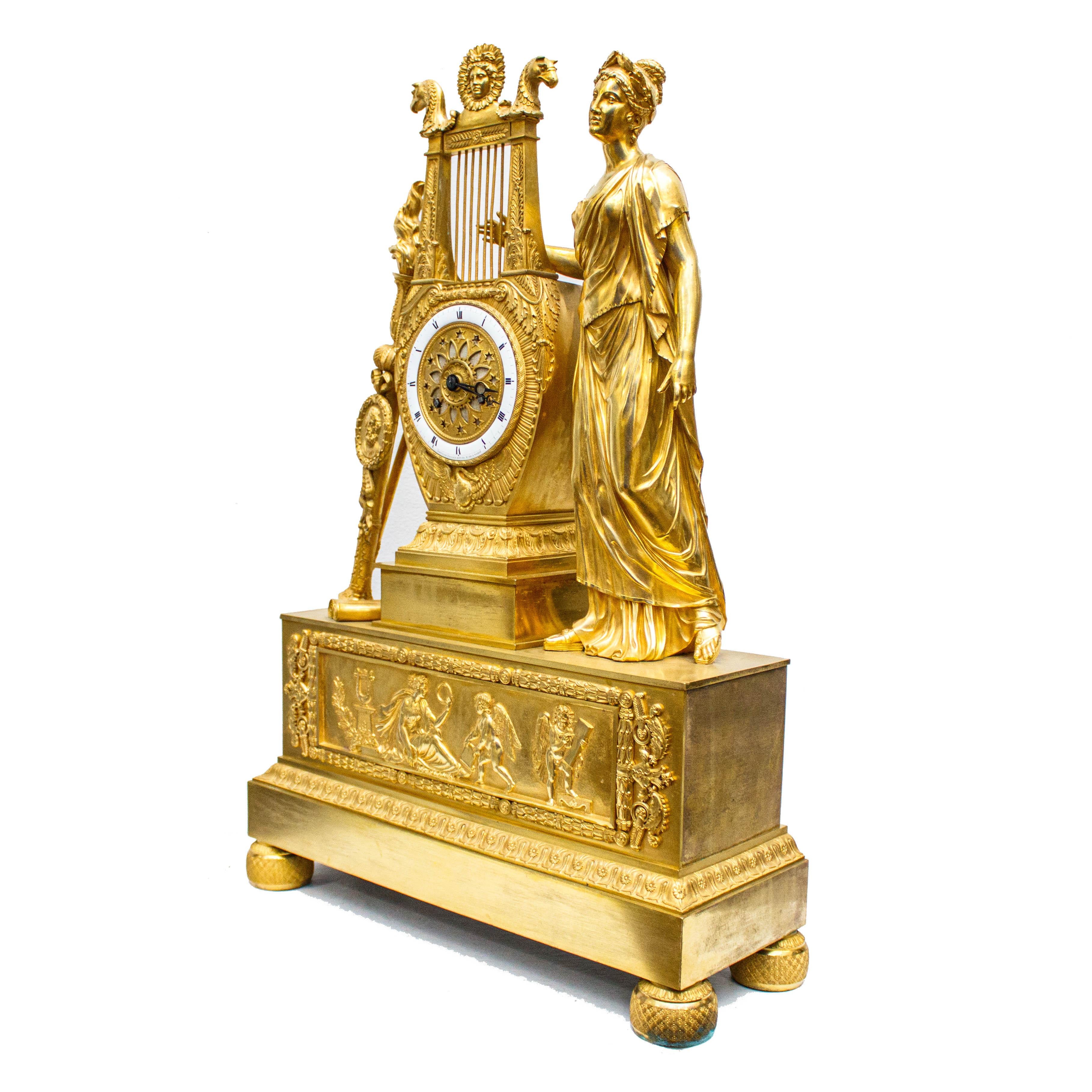 France, circa 1810 -1820, horloge de table avec une sirène mercuré en bronze doré en vente 6