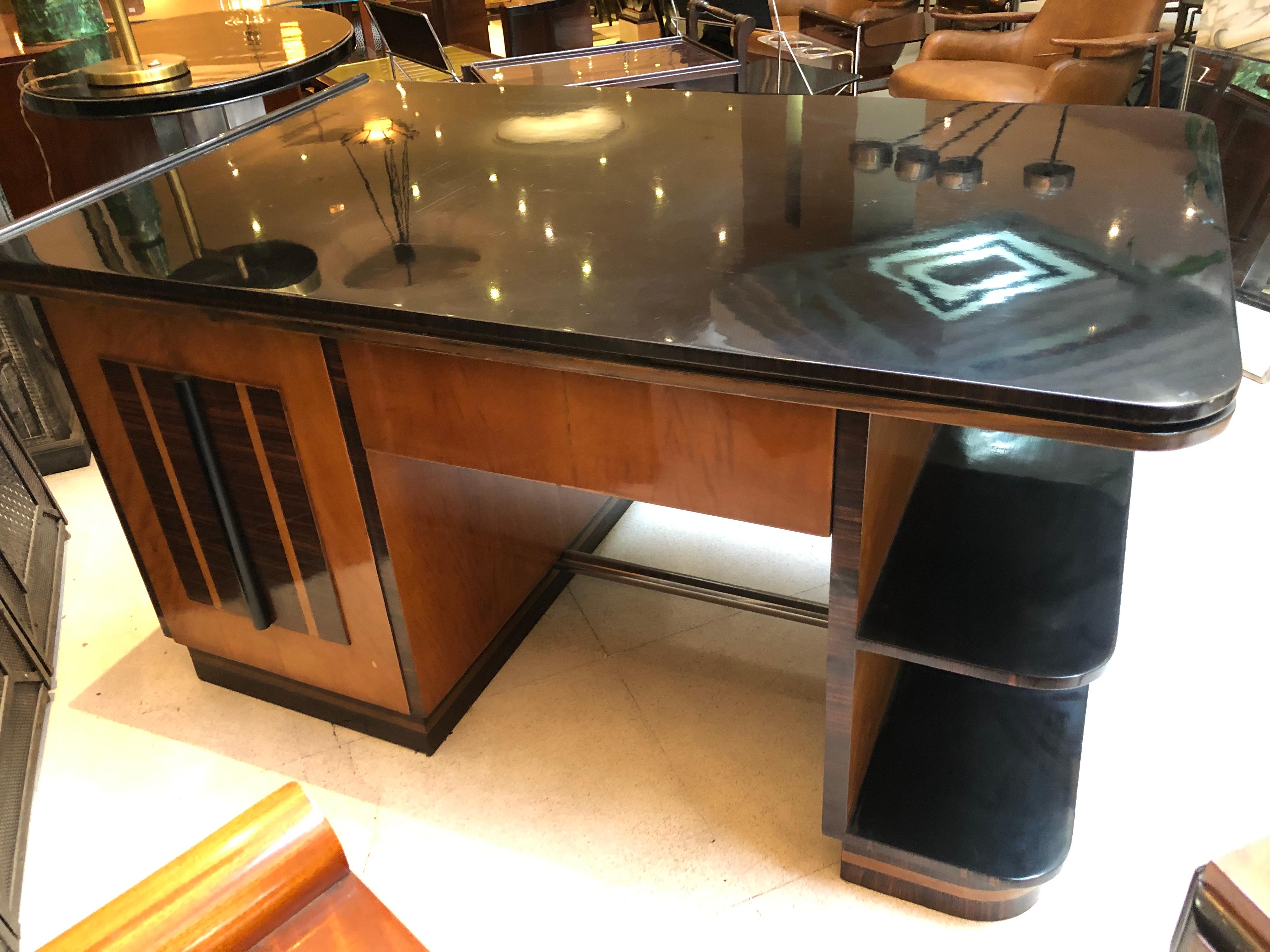 France Desk Art Deco, 1920, Materials, Wood and Chrome For Sale 3