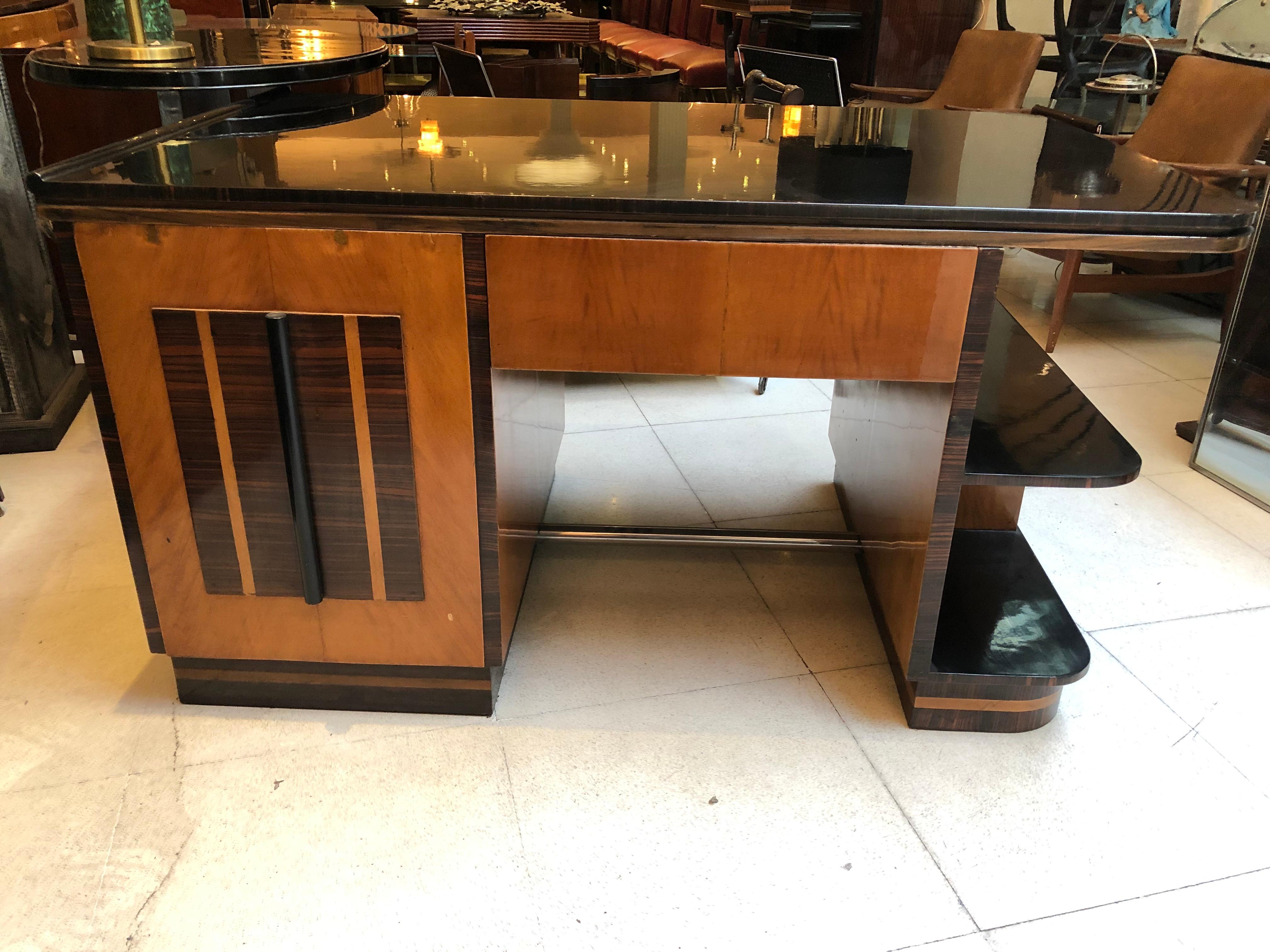France Desk Art Deco, 1920, Materials, Wood and Chrome For Sale 6
