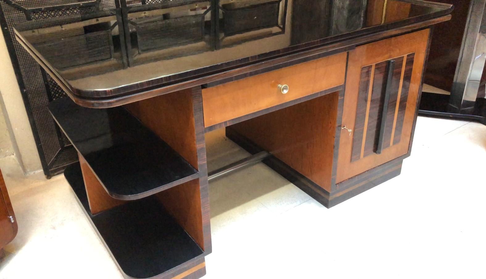 France Desk Art Deco, 1920, Materials, Wood and Chrome For Sale 13