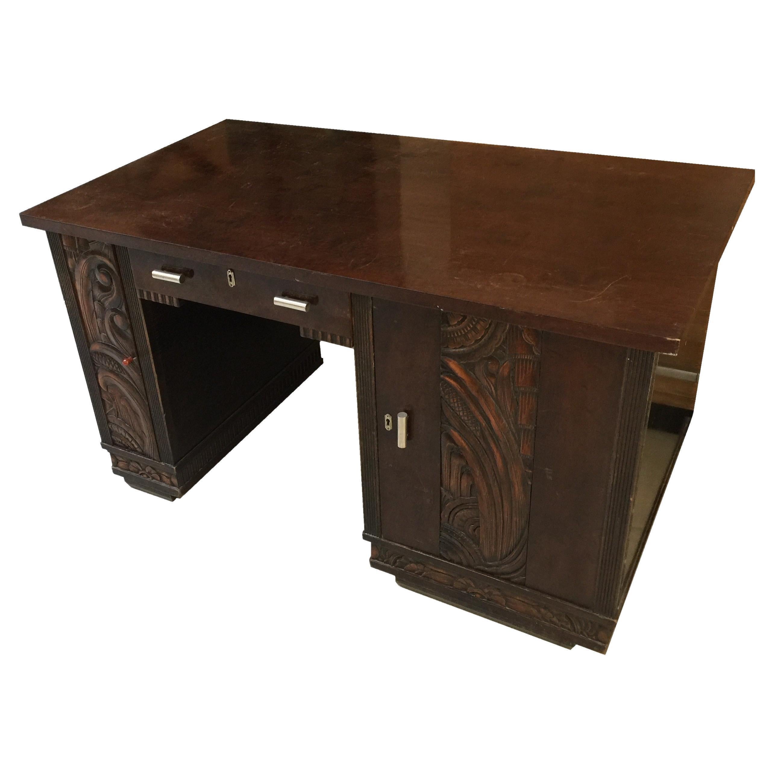 France Desk Art Deco, 1930, Material: Carved Wood For Sale