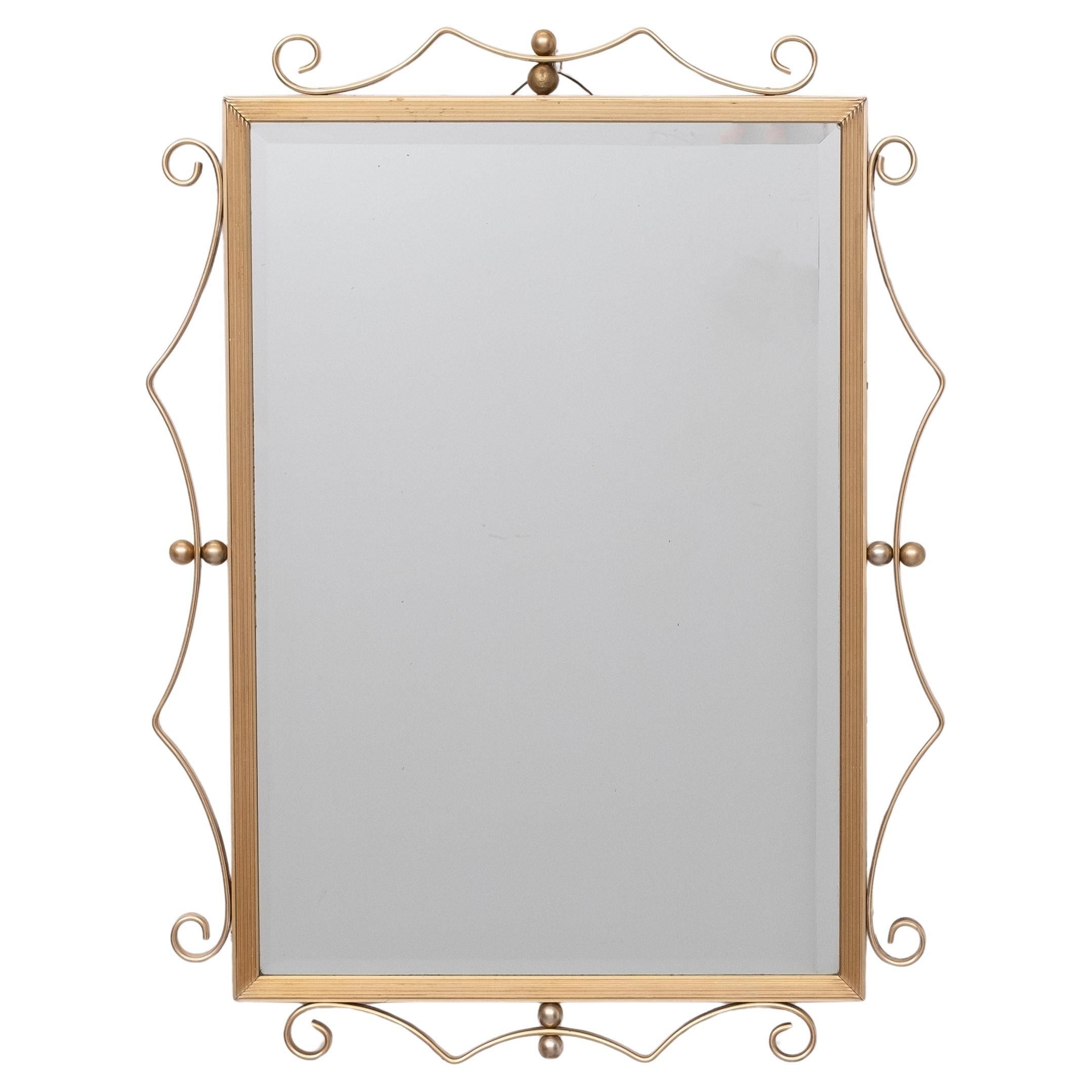 France Elegant Aluminum Wall Mirror 1950s
