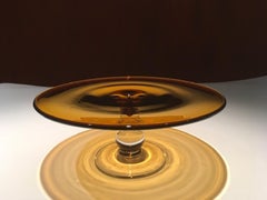 France Art Deco Style Footed Dish Amber Glass