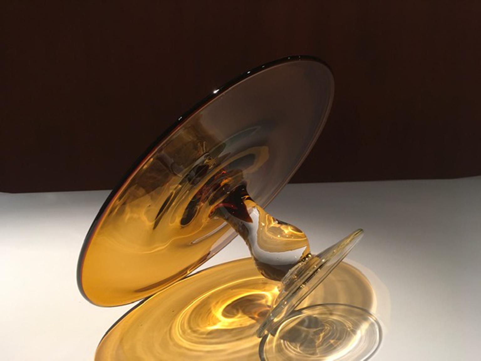 France Art Deco Style Footed Dish Amber Glass For Sale 1