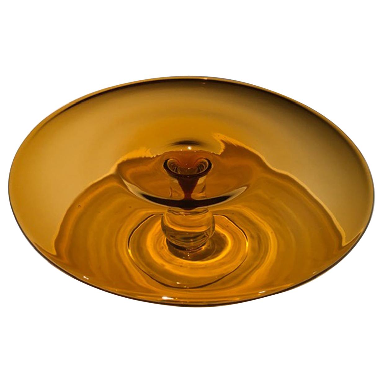 France Footed Dish Amber Glass For Sale
