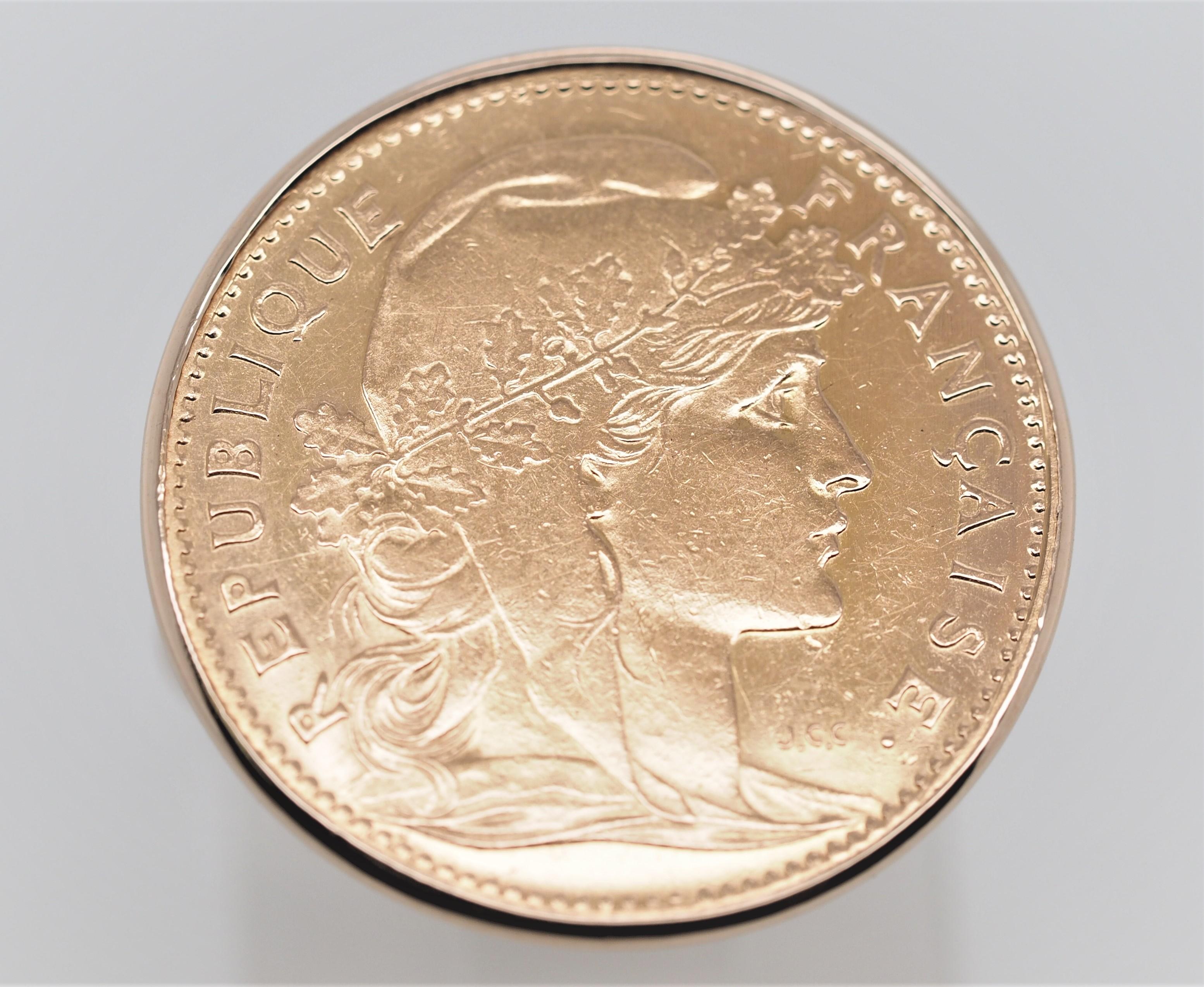 Frankreich Gold 20 Francs 1907 Münze 14 Karat Gelbgold Ring im Angebot 1