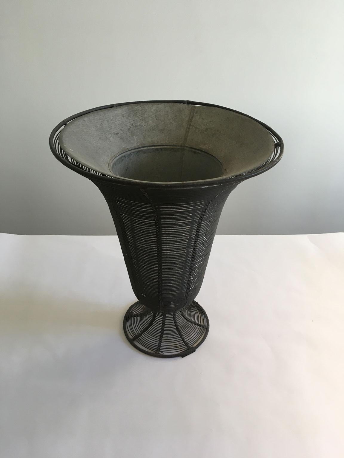 black rattan floor vase