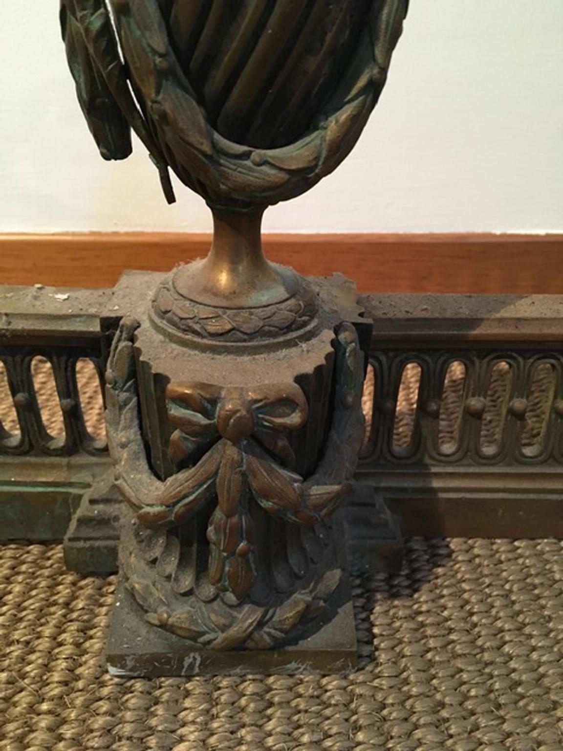 France Late 18th Century Bronze Fireplace Andirons Neoclassical Style For Sale 1