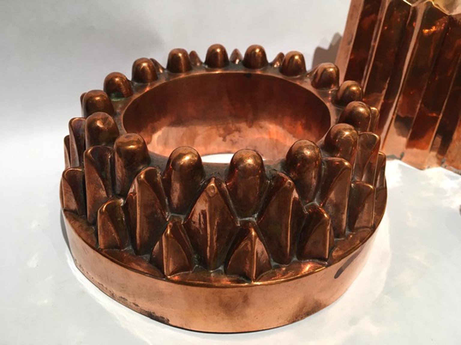 Hand-Crafted France Late 18th Century Set 3 Kitchen Copper Pudding Molds for Wall Decoration