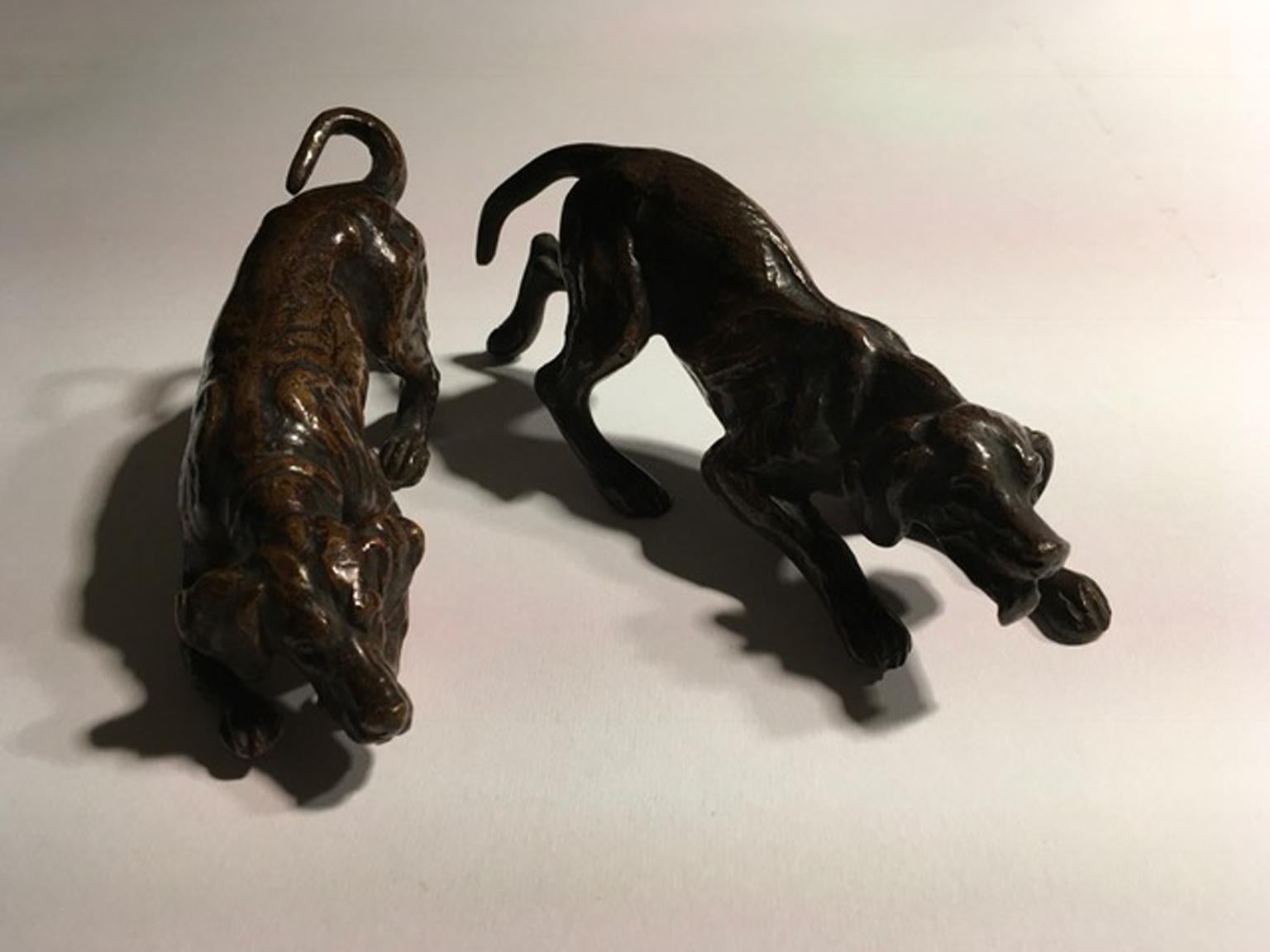 France Late 19th Century Pair Bronze Dogs Sculptures Attributed to Clovis Masson 12