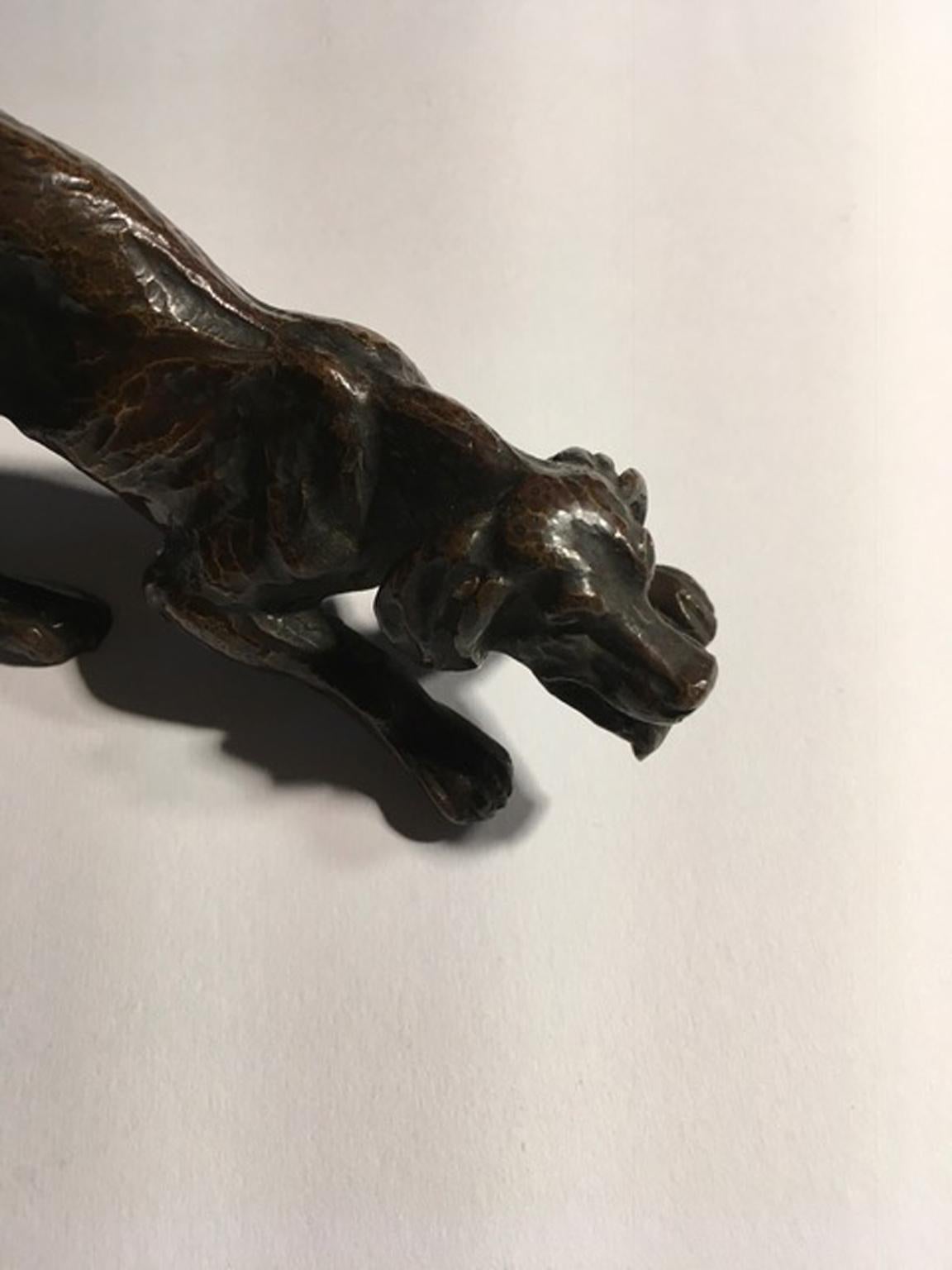Hand-Crafted France Late 19th Century Pair Bronze Dogs Sculptures Attributed to Clovis Masson