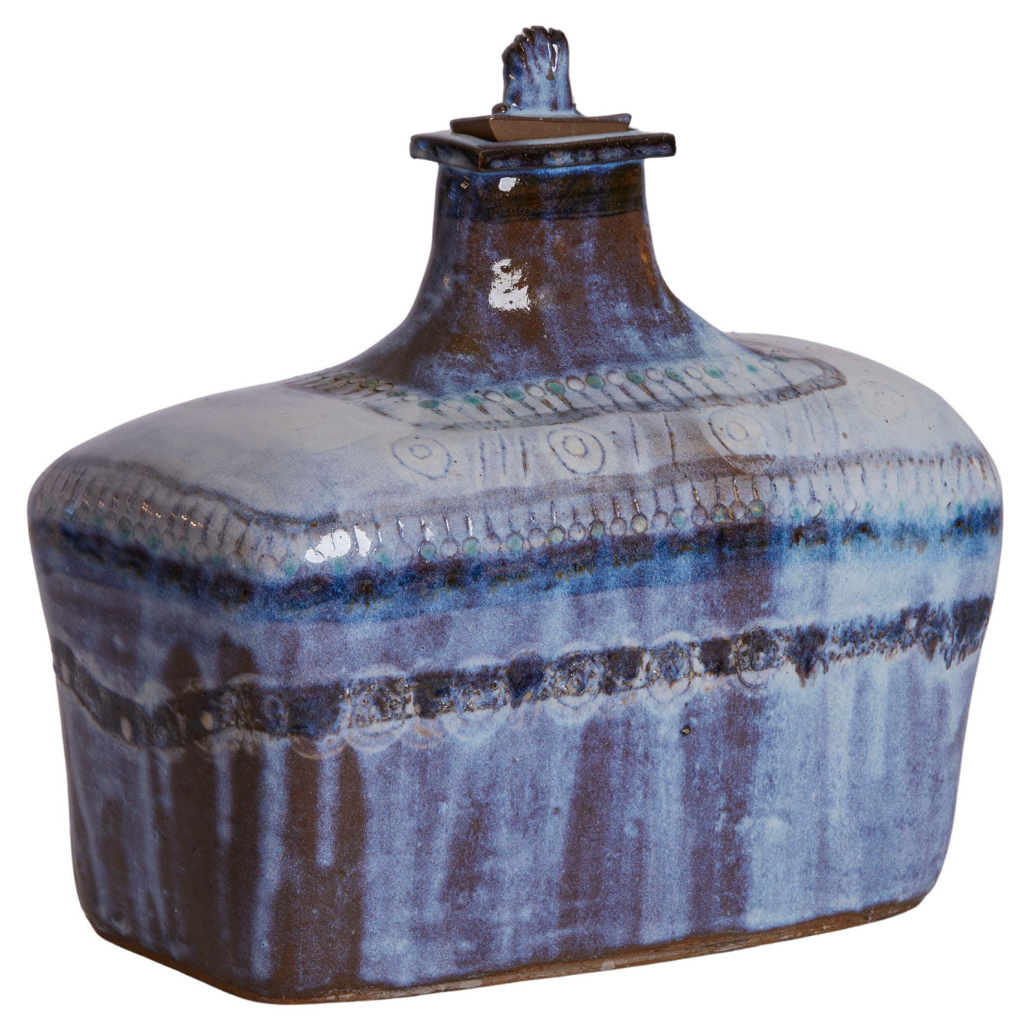 Vaso in ceramica con coperchio firmato Francia Le Dalo